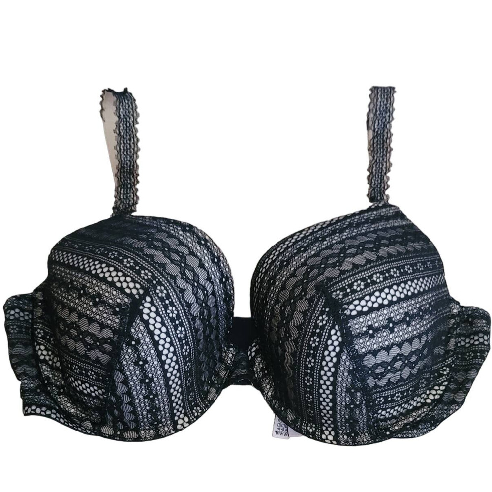 Victoria Secret Underwire Lined Perfect Coverage Black Lace/Tan Bra 36DD